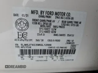 2021 Lincoln Aviator Reserve z VIN 5LM5J7XC5MGL12588, wystawiony jako Copart lot #89183805 z przebiegiem 57 436 mil mil oraz Szkoda całkowita • Salvage title. Historia ofert i sprzedaży dostępna na DreamBid. Obrazek 13.