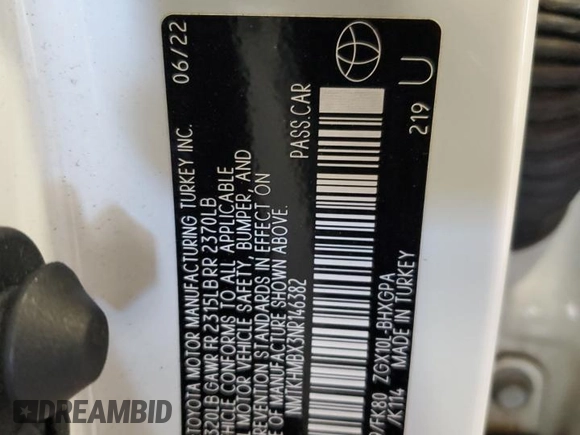 2022 Toyota C-HR XLE z VIN NMTKHMBX3NR146382, wystawiony jako Copart lot #55765105 z przebiegiem 32 052 mil mil oraz Szkoda całkowita • Salvage title. Historia ofert i sprzedaży dostępna na DreamBid. Obrazek 13.