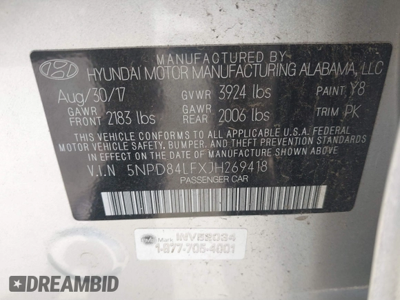 2018 Hyundai Elantra SEL with VIN 5NPD84LFXJH269418, listed as a IAAI auction lot 41205109 with 114,270 mi miles and . Bid and sale history available at DreamBid. Image 9.