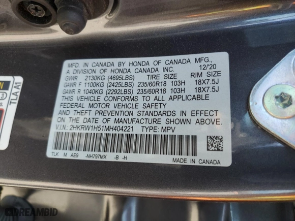 2021 Honda CR-V EX with VIN 2HKRW1H51MH404221, listed as a Copart auction lot 50611665 with 29,699 mi miles and Salvage Title. Bid and sale history available at carsss.com. Image 14.