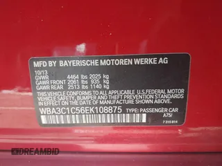 2014 BMW 3 Series 328i with VIN WBA3C1C56EK108875, listed as a IAAI auction lot 41947800 with 91,028 mi miles. Bid and sale history available at carsss.com. Image 9.