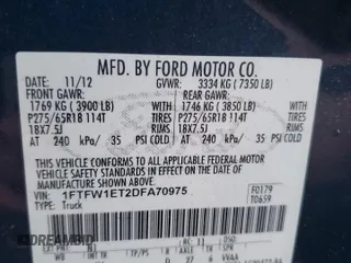 2013 Ford F-150 XL with VIN 1FTFW1ET2DFA70975, listed as a Copart auction lot 89116365 with 209,303 mi miles and Non Repairable. Bid and sale history available at carsss.com. Image 12.