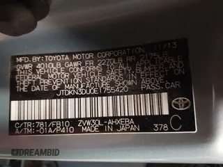 2014 Toyota Prius Four with VIN JTDKN3DU0E1755420, listed as a IAAI auction lot 41546724 with 192,829 mi miles. Bid and sale history available at carsss.com. Image 9.