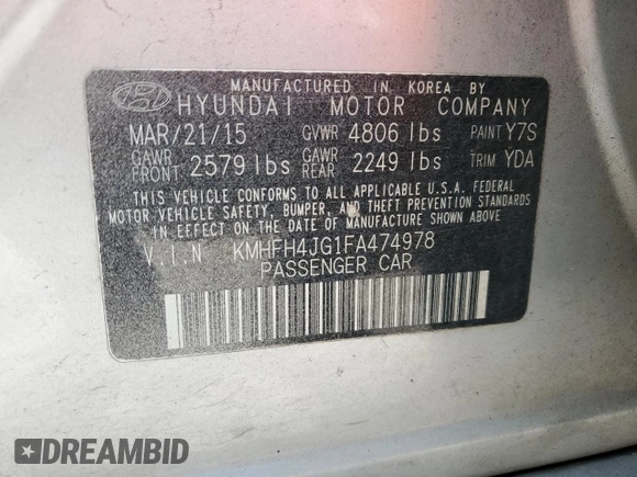 2015 Hyundai Azera Limited z VIN KMHFH4JG1FA474978, wystawiony jako Copart lot #57388475 z przebiegiem 172 437 mil mil oraz Czysty tytuł • Clean title. Historia ofert i sprzedaży dostępna na DreamBid. Obrazek 12.