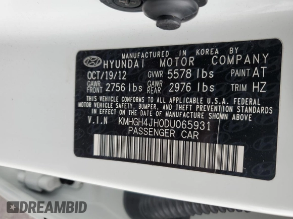 2013 Hyundai Equus Signature with VIN KMHGH4JH0DU065931, listed as a Copart auction lot 82661774 with 129,843 mi miles and Salvage title. Bid and sale history available at DreamBid. Image 13.