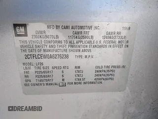2010 GMC Terrain SLE-1 with VIN 2CTFLCEW0A6276238, listed as a IAAI auction lot 42017808 with 168,853 mi miles. Bid and sale history available at carsss.com. Image 9.