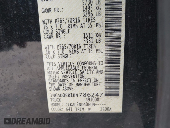 2019 Nissan Frontier SV z VIN 1N6AD0ER1KN786247, wystawiony jako IAAI lot #42188885 z przebiegiem 90 850 mil mil oraz . Historia ofert i sprzedaży dostępna na DreamBid. Obrazek 9.