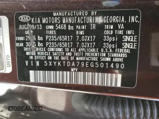 2014 Kia Sorento LX with VIN 5XYKTDA79EG501490, listed as a Copart auction lot 48821225 with 85,941 mi miles and Clean Title. Bid and sale history available at carsss.com. Image 13.