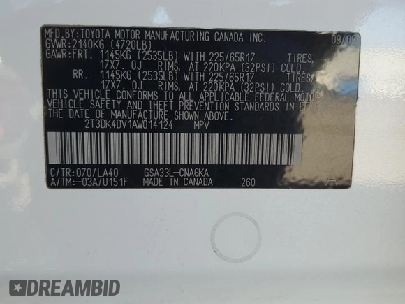 2010 Toyota RAV4 Limited with VIN 2T3DK4DV1AW014124, listed as a Copart auction lot 63875045 with 119,770 mi miles and Salvage title. Bid and sale history available at DreamBid. Image 13.