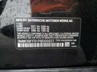 2023 BMW 3 Series 330e with VIN 3MW39FF01P8D05937, listed as a Copart auction lot 44490215 with 40,324 mi miles and Salvage Title. Bid and sale history available at carsss.com. Image 12.
