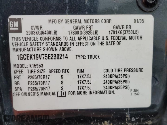 2005 Chevrolet Silverado 1500 with VIN 1GCEK19V75E230214, listed as a Copart auction lot 88054405 with 0 mi miles and Salvage Title. Bid and sale history available at carsss.com. Image 12.