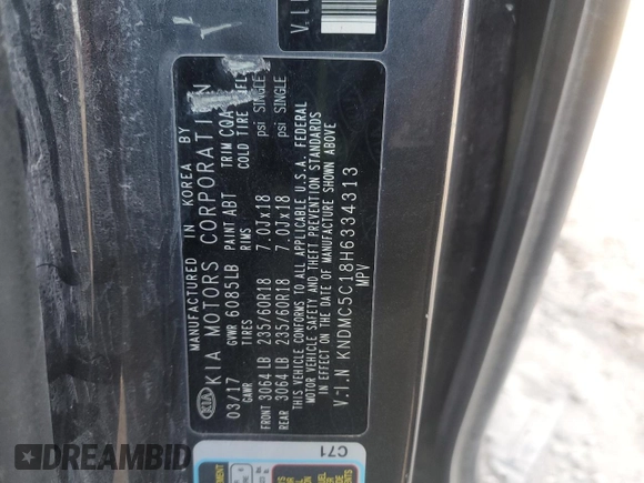 2017 Kia Sedona EX with VIN KNDMC5C18H6334313, listed as a Copart auction lot 86883544 with 153,944 mi miles and Salvage Title. Bid and sale history available at DreamBid. Image 13.