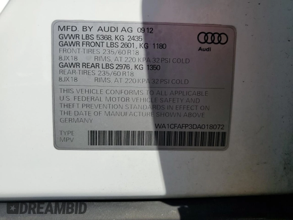 2013 Audi Q5 Premium with VIN WA1CFAFP3DA018072, listed as a Copart auction lot 44591845 with 82,286 mi miles and Clean Title. Bid and sale history available at carsss.com. Image 13.