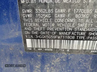 2015 Honda Fit LX with VIN 3HGGK5G59FM711808, listed as a IAAI auction lot 42655848 with 169,780 mi miles and . Bid and sale history available at DreamBid. Image 9.