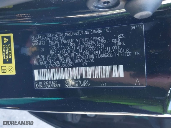 2012 Lexus RX 350 with VIN 2T2ZK1BA4CC065873, listed as a IAAI auction lot 41589567 with 220,465 mi miles. Bid and sale history available at carsss.com. Image 9.
