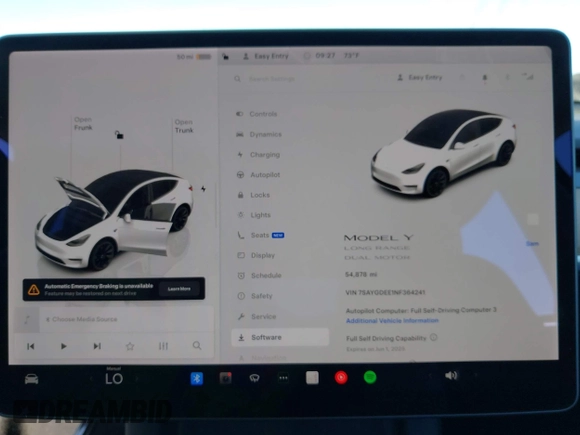 2022 Tesla Model Y Long Range with VIN 7SAYGDEE1NF364241, listed as a IAAI auction lot 42190272 with 54,878 mi miles and . Bid and sale history available at DreamBid. Image 18.