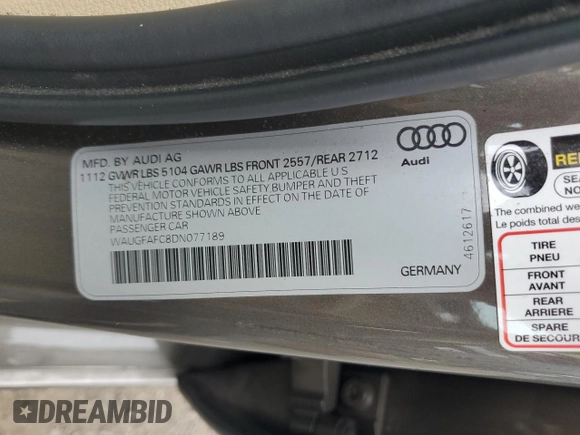 2013 Audi A6 Premium Plus with VIN WAUGFAFC8DN077189, listed as a Copart auction lot 64370265 with 123,556 mi miles and Salvage title. Bid and sale history available at DreamBid. Image 12.