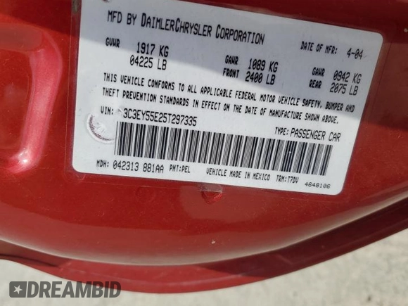 2006 Chrysler PT Cruiser Touring with VIN 3C3EY55E25T297335, listed as a Copart auction lot 52758605 with 75,295 mi miles and Salvage Title. Bid and sale history available at DreamBid. Image 14.