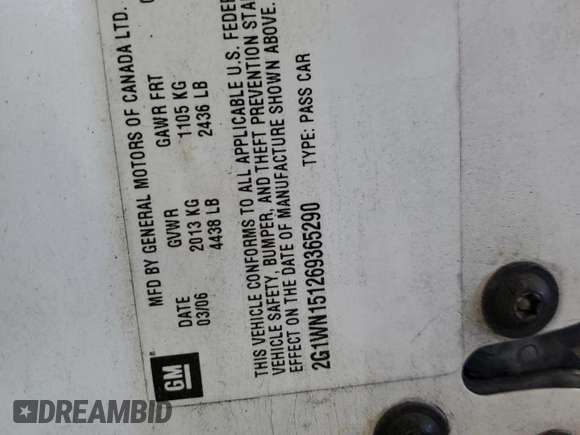 2006 Chevrolet Monte Carlo z VIN 2G1WN151269365290, wystawiony jako Copart lot #55768425 z przebiegiem 215 211 mil mil oraz Szkoda całkowita • Salvage title. Historia ofert i sprzedaży dostępna na DreamBid. Obrazek 12.