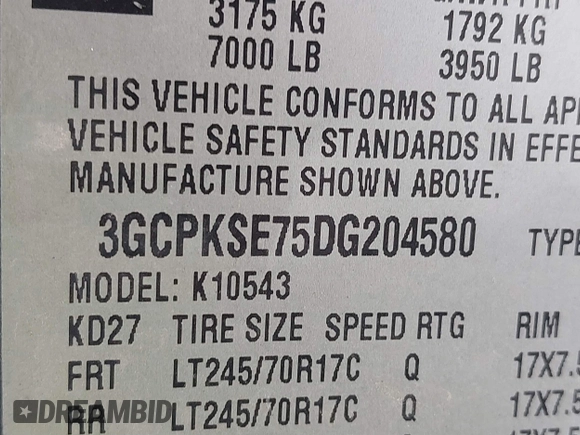 2013 Chevrolet Silverado 1500 LT with VIN 3GCPKSE75DG204580, listed as a IAAI auction lot 41239004 with 1 mi miles. Bid and sale history available at carsss.com. Image 9.