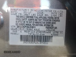 2017 Nissan Note SV с VIN 3N1CE2CP1HL374511, выставлен на аукционе Copart как лот 60966785 с пробегом 26 370 миль миль и Списание • Salvage title. История ставок и продаж доступна на DreamBid. Изображение 12.