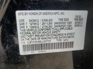 2020 Acura MDX w/Technology Pkg with VIN 5J8YD3H58LL007727, listed as a Copart auction lot 45608205 with 42,627 mi miles and Non Repairable. Bid and sale history available at carsss.com. Image 16.