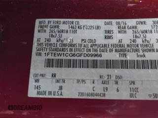 2016 Ford F-150 XL с VIN 1FTEW1CG6GFD09966, выставлен на аукционе IAAI как лот 42347769 с пробегом 100 991 миль миль и . История ставок и продаж доступна на DreamBid. Изображение 9.