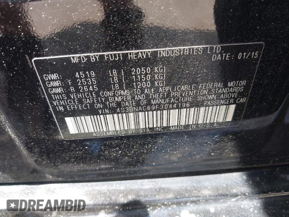 2015 Subaru Legacy Premium z VIN 4S3BNAC69F3044196, wystawiony jako IAAI lot #42160849 z przebiegiem 145 852 mil mil oraz . Historia ofert i sprzedaży dostępna na DreamBid. Obrazek 9.