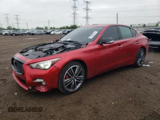 2022 Infiniti Q50 Red Sport 400 with VIN JN1FV7DR9NM390256, listed as a Copart auction lot 57094225 with 52,307 mi miles and Salvage title. Bid and sale history available at DreamBid. Image 1.