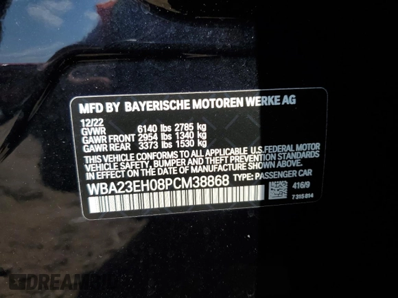 2023 BMW 7 Series 740i z VIN WBA23EH08PCM38868, wystawiony jako Copart lot #59627874 z przebiegiem 17 691 mil mil oraz Szkoda całkowita • Salvage title. Historia ofert i sprzedaży dostępna na DreamBid. Obrazek 12.