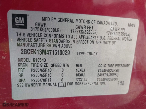 2007 Chevrolet Silverado 1500 LTZ with VIN 2GCEK13M471510029, listed as a IAAI auction lot 41824501 with 176,239 mi miles. Bid and sale history available at carsss.com. Image 9.