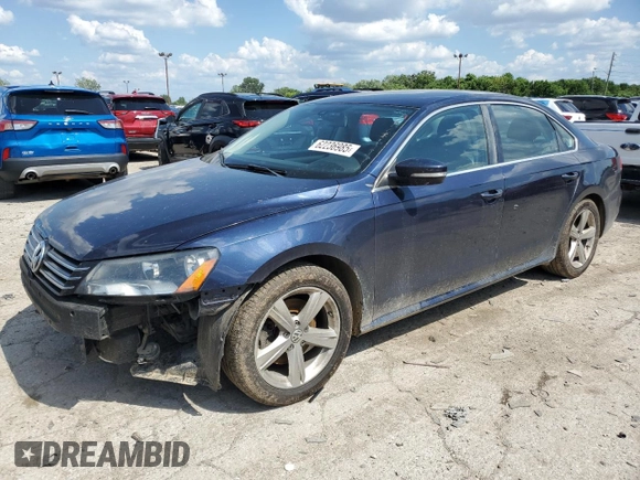 2013 Volkswagen Passat SE with VIN 1VWBP7A35DC087692, listed as a Copart auction lot 62236985 with 195,921 mi miles and Salvage title. Bid and sale history available at DreamBid. Image 1.