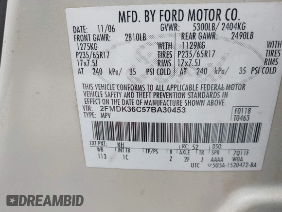 2007 Ford Edge SE z VIN 2FMDK36C57BA30453, wystawiony jako IAAI lot #42185415 z przebiegiem 113 191 mil mil oraz . Historia ofert i sprzedaży dostępna na DreamBid. Obrazek 9.