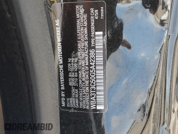 2016 BMW 4 Series 435i with VIN WBA3T3C50G5A42386, listed as a Copart auction lot 78528864 with Not provided miles and Salvage title. Bid and sale history available at DreamBid. Image 13.