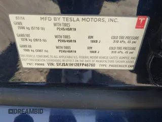 2014 Tesla Model S 60 with VIN 5YJSA1H12EFP46760, listed as a IAAI auction lot 42344596 with 106,252 mi miles and . Bid and sale history available at DreamBid. Image 9.