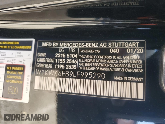2020 Mercedes-Benz C with VIN W1KWK6EB9LF995290, listed as a Copart auction lot 88809885 with 55,173 mi miles and Salvage Title. Bid and sale history available at DreamBid. Image 12.