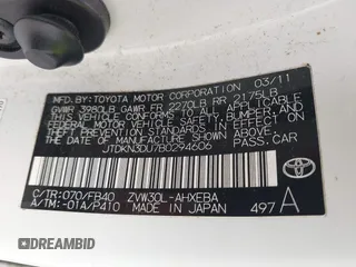 2011 Toyota Prius I with VIN JTDKN3DU7B0294606, listed as a IAAI auction lot 41900779 with 253,749 mi miles and . Bid and sale history available at DreamBid. Image 9.