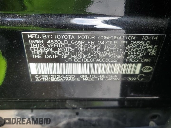 2015 Lexus GS 350 with VIN JTHBE1BL0FA003022, listed as a Copart auction lot 49348745 with 173,087 mi miles and Salvage Title. Bid and sale history available at carsss.com. Image 13.