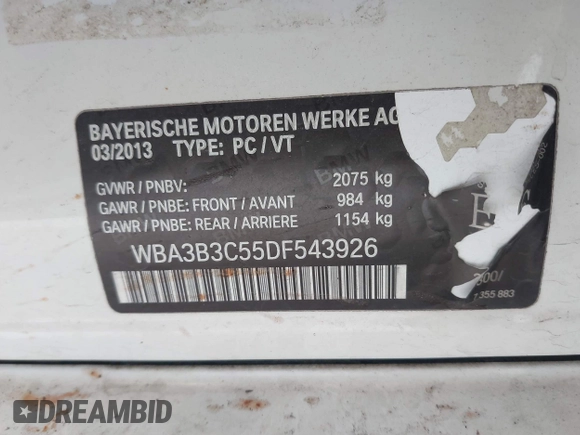 2013 BMW 3 Series 328i xDrive z VIN WBA3B3C55DF543926, wystawiony jako IAAI lot #42581984 z przebiegiem 144 346 mil mil oraz . Historia ofert i sprzedaży dostępna na DreamBid. Obrazek 9.