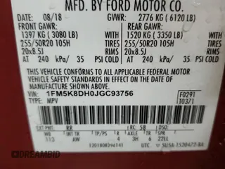 2018 Ford Explorer XLT z VIN 1FM5K8DH0JGC93756, wystawiony jako Copart lot #62513145 z przebiegiem 110 049 mil mil oraz Szkoda całkowita • Salvage title. Historia ofert i sprzedaży dostępna na DreamBid. Obrazek 13.