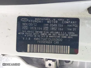 2013 Hyundai Accent GL with VIN KMHCT5AE1DU092600, listed as a IAAI auction lot 41901615 with 126,327 mi miles. Bid and sale history available at carsss.com. Image 9.