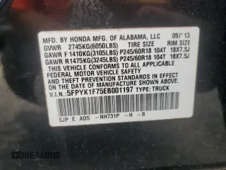 2014 Honda Ridgeline Sport with VIN 5FPYK1F75EB001197, listed as a Copart auction lot 65932295 with 121,862 mi miles and Salvage title. Bid and sale history available at DreamBid. Image 12.