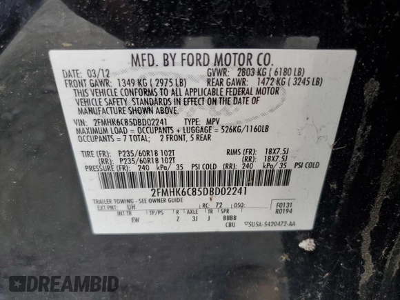 2013 Ford Flex SEL with VIN 2FMHK6C85DBD02241, listed as a Copart auction lot 44238695 with 201,186 mi miles and Clean Title. Bid and sale history available at carsss.com. Image 13.