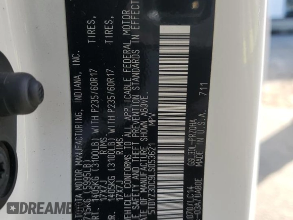2020 Toyota Sienna XLE Auto Access Seat with VIN 5TDYZ3DC9LS053621, listed as a Copart auction lot 52774245 with 98,942 mi miles and Salvage Title. Bid and sale history available at carsss.com. Image 13.