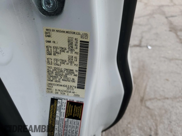 2022 Nissan Frontier SV with VIN 1N6ED1CM5NN661979, listed as a Copart auction lot 85798174 with Not provided miles and Salvage title. Bid and sale history available at DreamBid. Image 12.