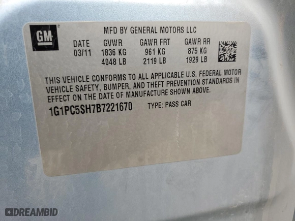2011 Chevrolet Cruze LS with VIN 1G1PC5SH7B7221670, listed as a Copart auction lot 86826004 with 212,588 mi miles and Salvage Title. Bid and sale history available at carsss.com. Image 12.