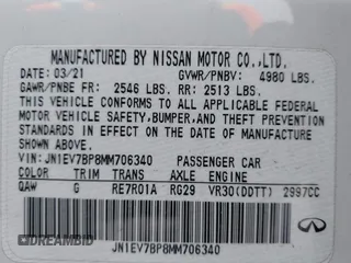 2021 Infiniti Q50 3.0t LUXE with VIN JN1EV7BP8MM706340, listed as a IAAI auction lot 41741217 with 63,212 mi miles. Bid and sale history available at carsss.com. Image 9.