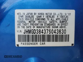 2007 Honda Fit with VIN JHMGD38437S043630, listed as a Copart auction lot 68904544 with 127,279 mi miles and Salvage Title. Bid and sale history available at carsss.com. Image 14.