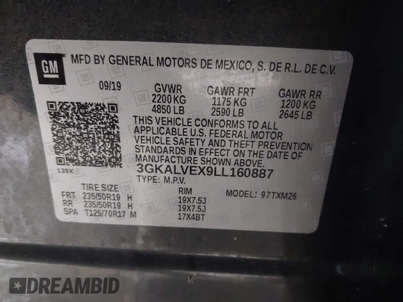 2020 GMC Terrain SLT z VIN 3GKALVEX9LL160887, wystawiony jako IAAI lot #42320027 z przebiegiem 63 044 mil mil oraz . Historia ofert i sprzedaży dostępna na DreamBid. Obrazek 9.
