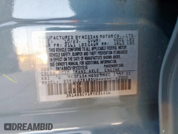 2024 Nissan Sentra SV with VIN 3N1AB8CV1RY231516, listed as a Copart auction lot 51986125 with Not Provided miles and Salvage Title. Bid and sale history available at DreamBid. Image 13.